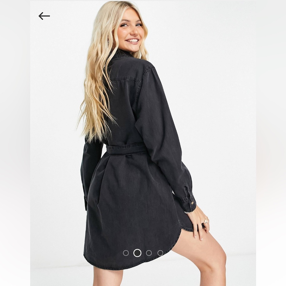ASOS DESIGN soft denim oversized belted shirt dress in washed black - Picture 4 of 4